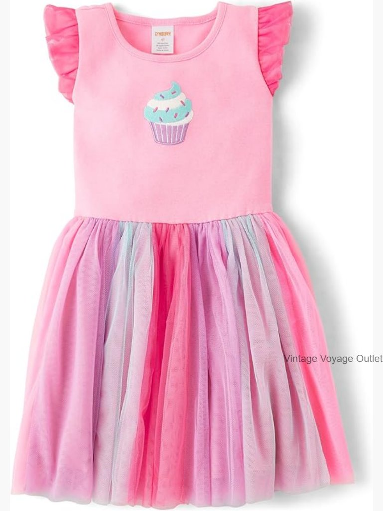 Toddler Short Sleeve Tutu Dress With Cupcake Embroidery